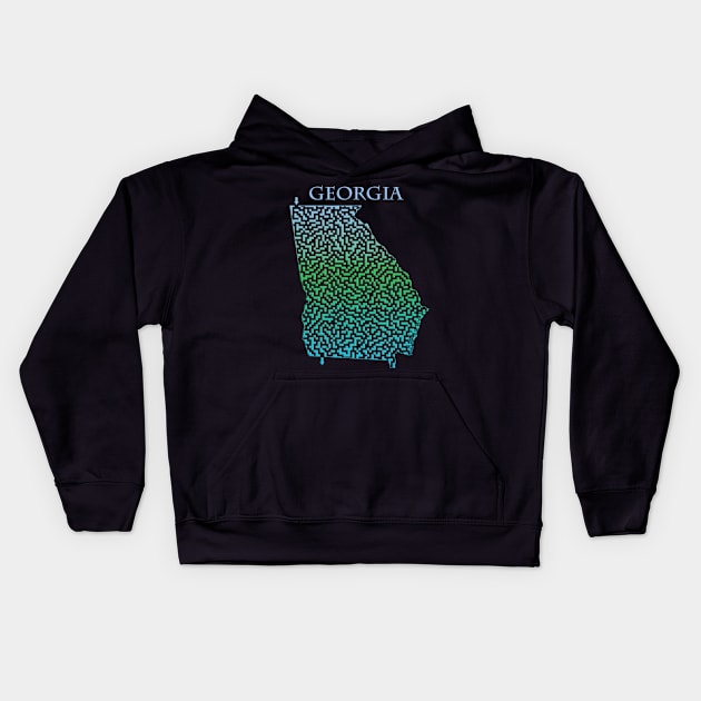 Georgia State Outline Maze & Labyrinth Kids Hoodie by gorff